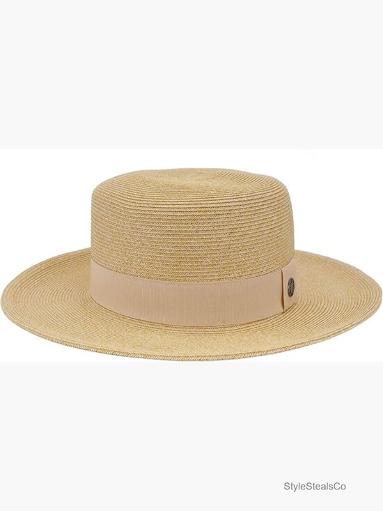 Straw Boater Sun Hat UPF50+ Wide Brim Adjustable Travel Beach main image 3